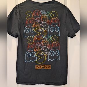 Pac-Man Double Sided Graphic T-Shirt Medium Black Retro Arcade Neon Ghosts